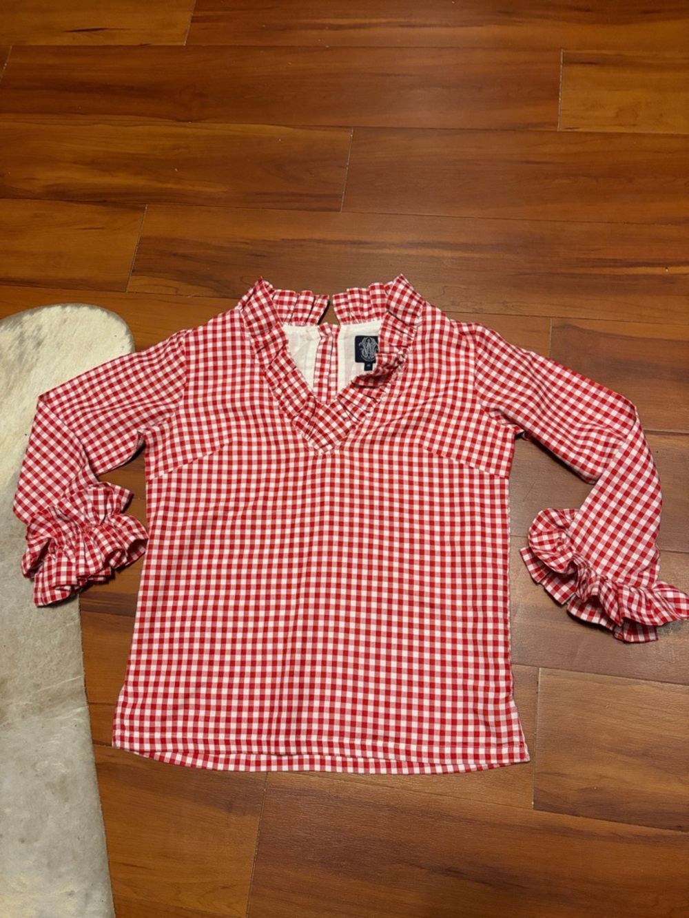 Elizabeth Wilson' Red Gingham Ruffle Sleeve Top Sz XS